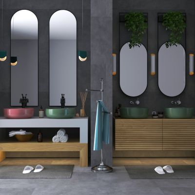 现代台盆组合 现代台盆 镜子 卫浴柜