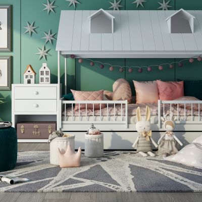 北欧儿童床组合 北欧儿童床 边