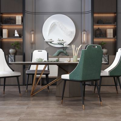 新中式餐厅桌椅餐厅背景墙