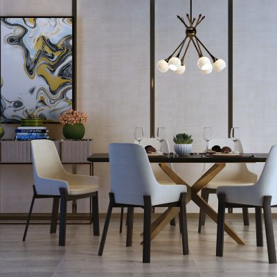 后现代餐桌椅 边柜 装饰画 摆件