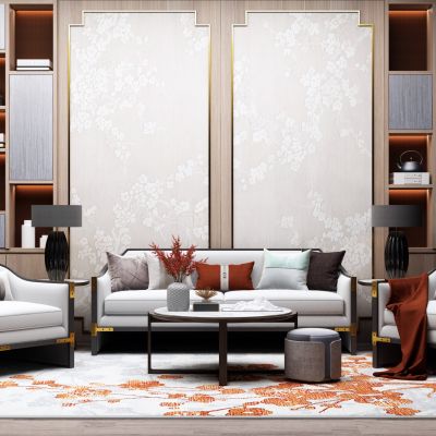 新中式沙发茶几组合 书柜