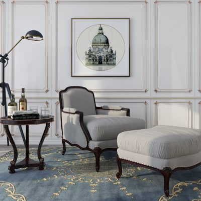 美式单人沙发角几组合 美式单人