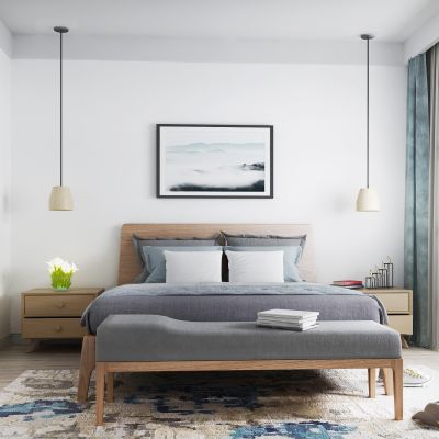 北欧实木床具吊灯摆件挂画组合