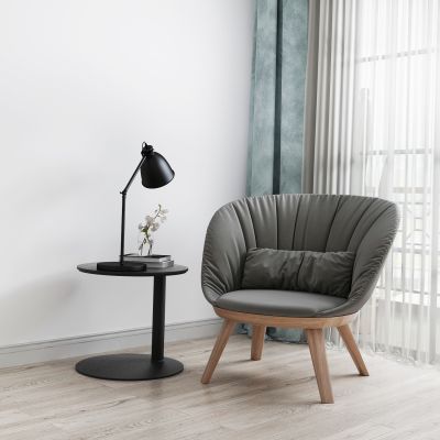 北欧单椅圆几摆件台灯组合