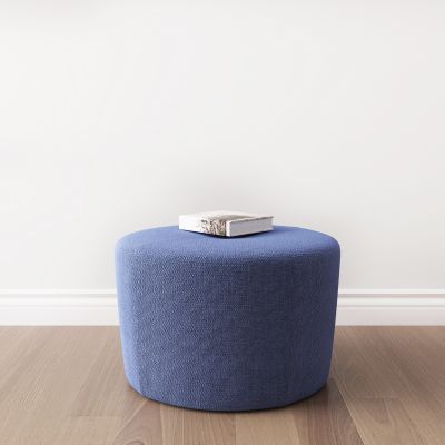 现代蓝色布艺单人圆凳