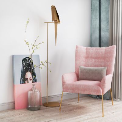 北欧粉色单椅装饰画落地灯组合