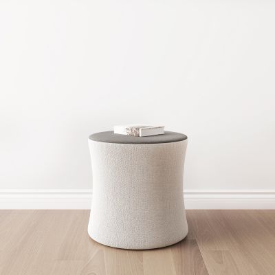 现代灰色布艺单人圆凳