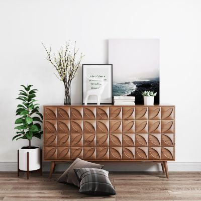 北欧实木装饰柜摆件盆栽组合