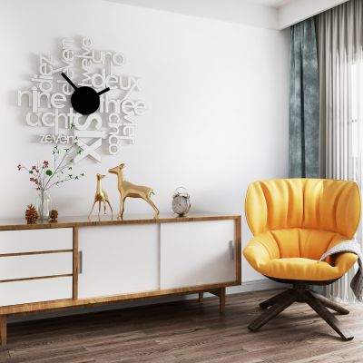 北欧黄色单椅实木边柜摆件组合