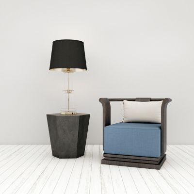 新中式单人沙发边几台灯