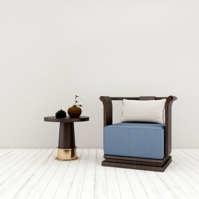 新中式单人沙发茶几
