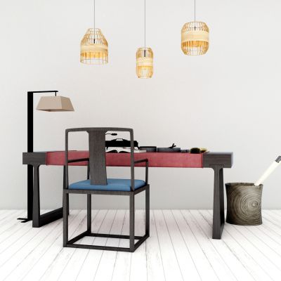 新中式桌子椅子吊灯组合