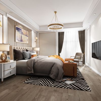 现代卧室床吊灯装饰画