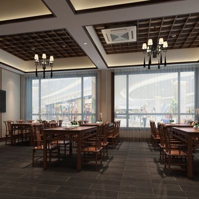 新中式餐饮店  餐厅  餐桌椅  收银台 端景台 