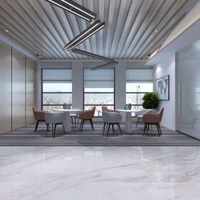 现代公司前台 接待区 洽谈区  桌椅  前台 吊灯 