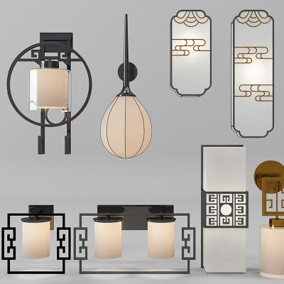 新中式方形圆形壁灯组合