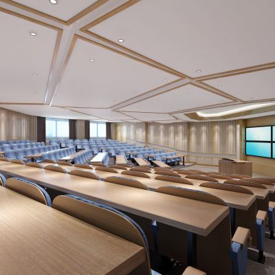 现代阶梯教室   桌椅  讲台 吊顶 