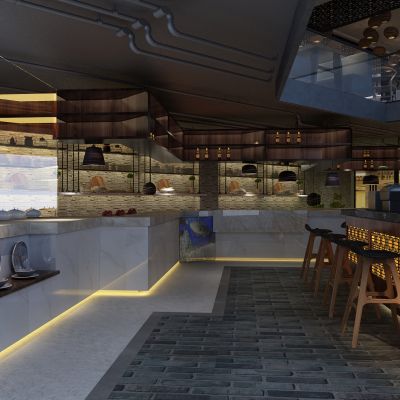 新中式餐饮店 餐厅  水吧台  收银台  