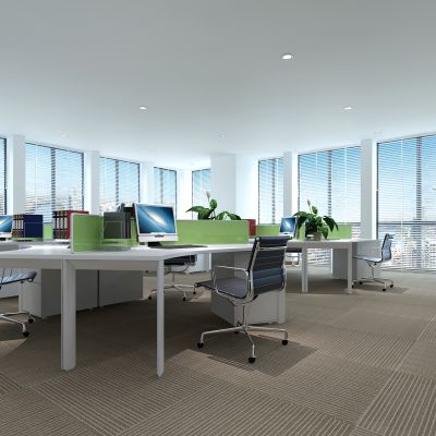 现代办公室  办公桌椅 绿植  摆件 