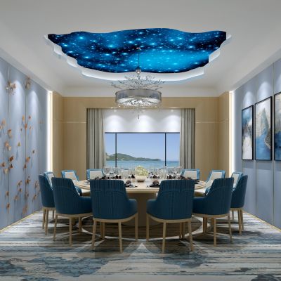 现代餐厅包厢  餐桌椅  落地灯  墙饰  吊灯 