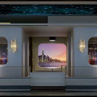 工业风主题餐厅  海盗床造型 餐桌椅  卡座 星空 