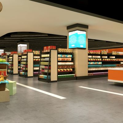 现代超市  零食店   货架  零食  冰柜  