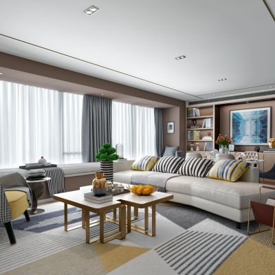 现代轻奢客厅餐厅 沙发 餐桌 装饰画 装饰柜2014VR3.2