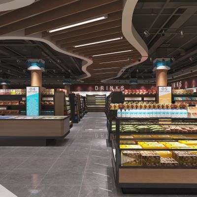 现代超市  便利店  零食 货架  冷藏柜  冰柜 