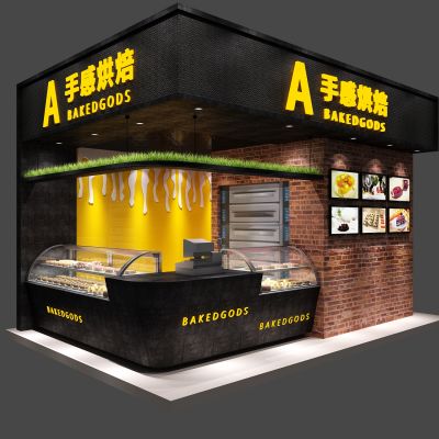 现代烘培店  面包店  蛋糕店    面包   收银台  墙饰 