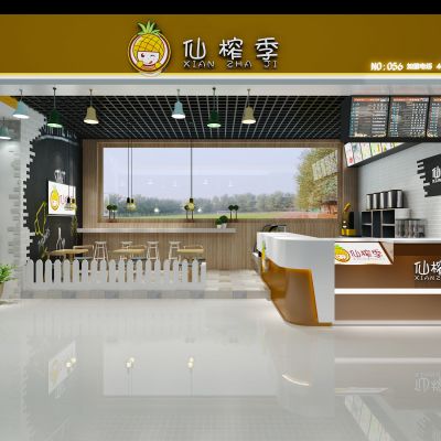 现代奶茶店   操作台  水吧台  桌椅 