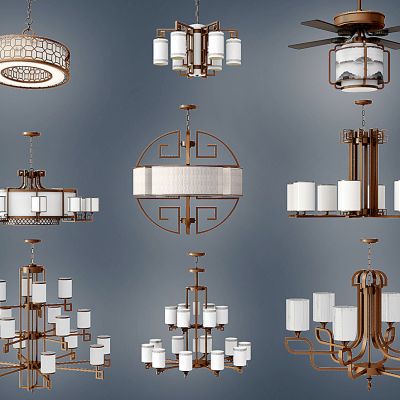 新中式金属吊灯风扇灯组合