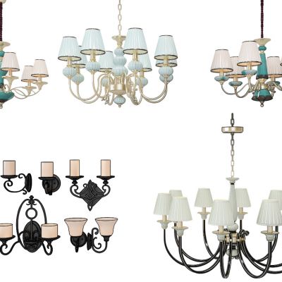 美式轻奢多头吊灯单双头壁灯组合