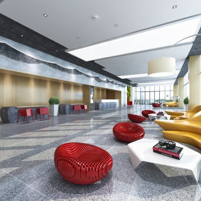 现代咨询大厅  前台 接待厅  异型沙发  茶几 单人椅 