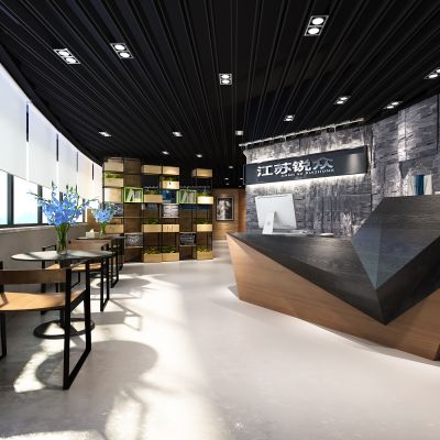 现代公司大厅 前台  桌椅  前台 