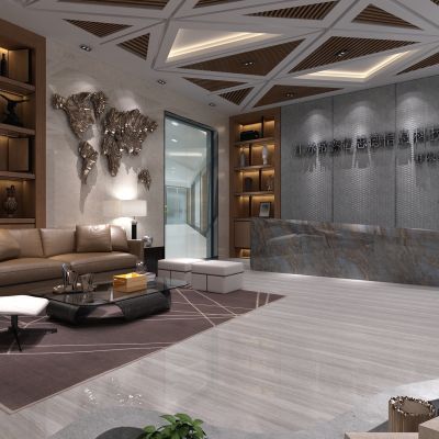 现代办公大厅  前台  沙发茶几  展柜  墙饰  