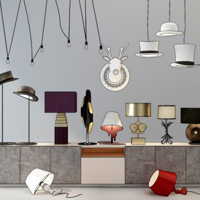 现代落地灯台灯吊灯组合