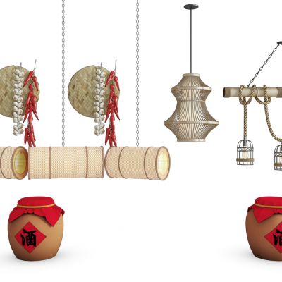 麻绳编织吊灯酒缸农家乐