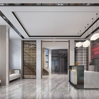 现代商场接待厅  大厅 前台 