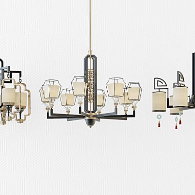 新中式时尚金属吊灯组合