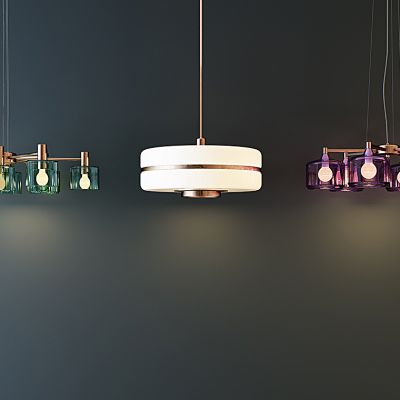 现代玻璃多头吊灯组合