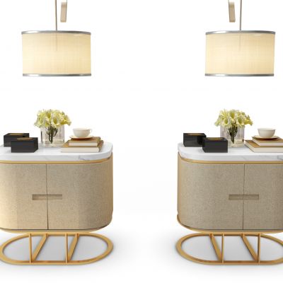 现代皮革床头柜摆件组合