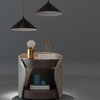 现代皮革床头柜吊灯饰品组合