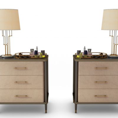 现代皮革床头柜台灯组合