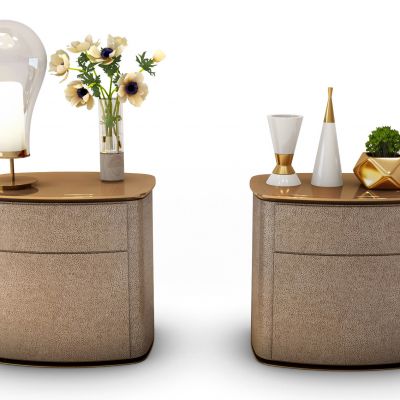 现代皮革床头柜台灯饰品组合