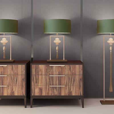 新中式边柜床头柜台灯落地灯组合