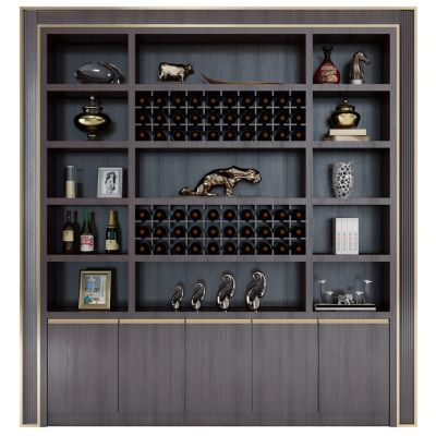 现代实木酒柜摆件组合