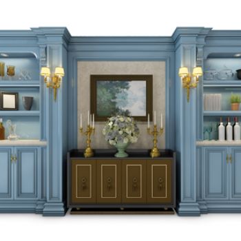 欧式实木酒柜餐边柜花艺饰品壁灯组合