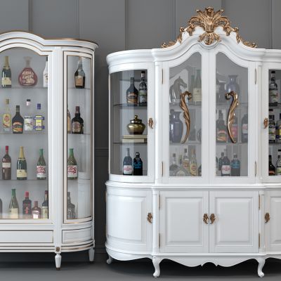 法式欧式雕花白色酒柜