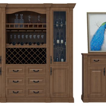 美式实木酒柜端景柜酒水装饰画组合