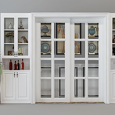 简欧酒柜推拉门花盆